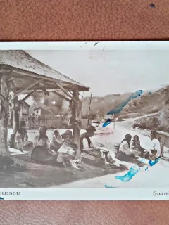 Carte postala, reproducere dupa tabloul Satra de tigani/A. Vintilescu, perioada interbelica