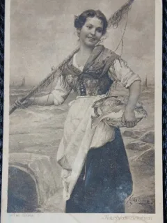 Carte postala, Reproducere pictura Fischermadchen - Josef Suss, perioada interbelica