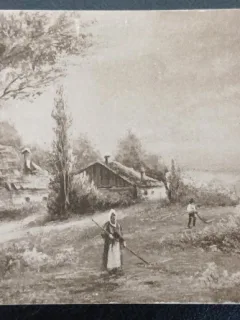 Carte postala, Romania, tarani la cosit, 1913
