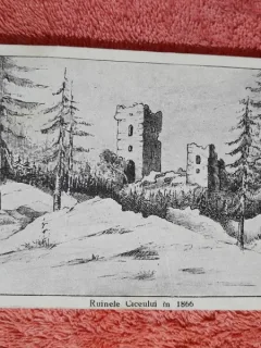 Carte postala, ruinele Ciceului in 1866
