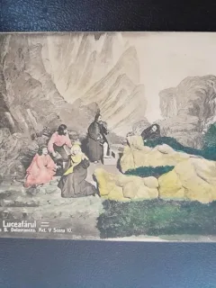 Carte postala, scena din piesa Luceafarul actul V, scena 10 inceput de secol XX