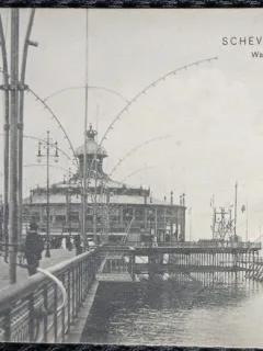 Carte postala, Scheveningen, Wandelhoofd met pleizierboot, perioada interbelica