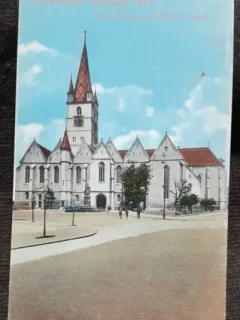 Carte postala, Sibiu, Biserica Evanghelica, perioada interbelica