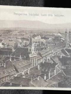 Carte postala, Sibiu, perspectiva luata de la inaltime, perioada interbelica