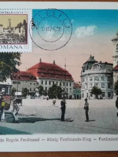 Carte postala, Sibiu Piata Regele Ferdinand, perioada interbelica