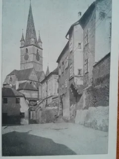 Carte postala, Sibiu, vechea primarie si biserica protestanta, perioada interbelica
