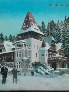 Carte postala, Sinaia, Castelul Peles cu floraria, iarna, 1927