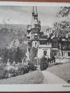 Carte postala, Sinaia, Castelul Peles cu terasa, 1936