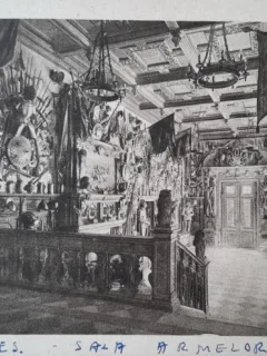 Carte postala, Sinaia, Castelul Peles, sala armelor, perioada interbelica