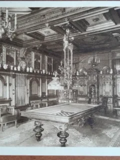 Carte postala, Sinaia, Castelul Peles, sala de biliard, perioada interbelica