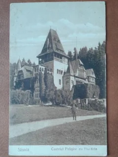 Carte postala, Sinaia, Castelul Pelisior cu floraria, perioada interbelica