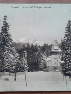 Carte postala, Sinaia, Castelul Pelisor iarna, perioada interbelica
