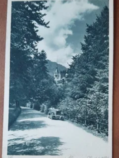 Carte postala, Sinaia, drumul spre Castelul Peles, 1932