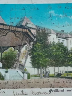 Carte postala, Sinaia, Pavilionul muzicii cu hotel Palace, 1927