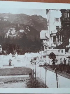 Carte postala, Sinaia, teraa Castelului Peles, perioada interbelica