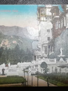 Carte postala, Sinaia, terasa Castelului Peles, 1928