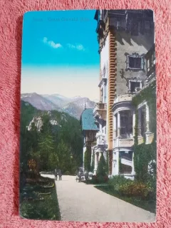 Carte postala, Sinaia, Terasa Castelului Peles, perioada interbelica