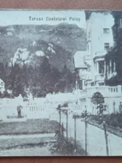 Carte postala, Sinaia, Terasa Castelului Peles, perioada interbelica
