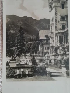Carte postala, Sinaia, terasele Castelului Peles, perioada interbelica