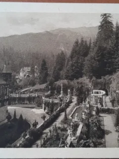 Carte postala, Sinaia, terasele Castelului Peles, perioada intrebelica