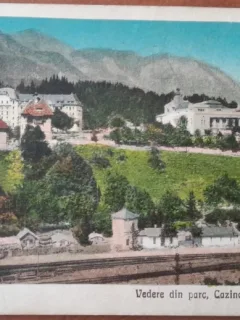 Carte postala, Sinaia, Vedere din parc, cazinoul si hotel Palace, 1929