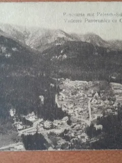 Carte postala, Sinaia vedere generala cu Castelul peles, 1950