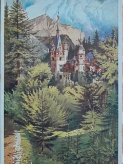 Carte postala, Sinaia, vedere spre Castelul Peles, perioada interbelica