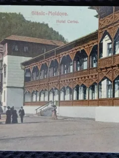 Carte postala, Slanic Moldova, Hotel Cerbu, 1919