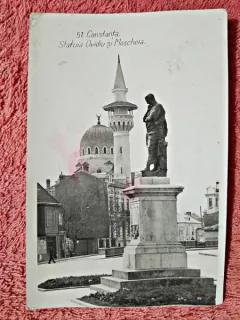 Carte postala, Statuia Ovidiu si Moscheia din Constanta, perioada interbelica