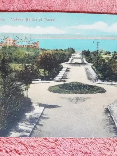 Carte postala, Techirghiol, vederea Bailor si Parcul, 1924