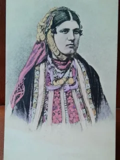Carte postala, tiganca in costum traditional, perioada interbelica