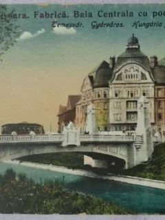 Carte postala, Timisoara, Baia centrala si podul Beghelului, 1913