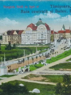 Carte postala, Timisoara, Fabrica, Baia centrala si Bd.Regin Maria, perioada interbelica