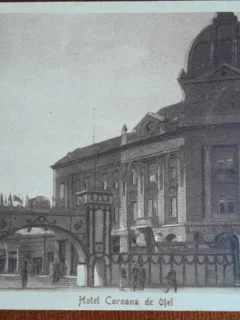 Carte postala, Timisoara, hotel Coroana de Otel, perioada interbelica