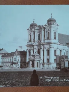Carte postala, Timisoara Piata Unirii si Catedrala Rom-Cath, perioada interbelica