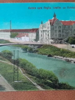 Carte postala, Timisoara vedere spre Bega, Iosefin, cu Hotelul Splendid, 1926