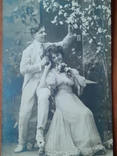 Carte postala, tineri indragostiti, 1913
