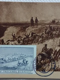 Carte postala, Trecerea Buzaului, dupa gravura originala, timbru cu ocazia a implinirii a 55 ani de la infiintarea Postei Romane, 1967