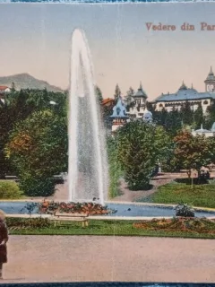 Carte postala, Vedere din Parcul Sinaia, perioada interbelica