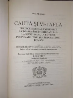 Cauta si vei afla... , sinaxar : Oltenia , Muntenia , Moldova - Diac.P.I.David