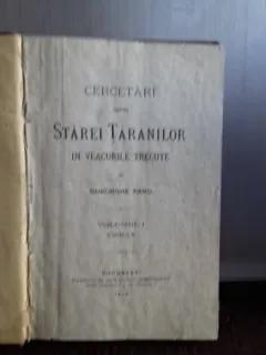 CERCETARI ASUPRA  STAREI TARANILOR IN VEACURILE TRECUTE - GHEORGHE PANU   VIL.1 PARTEA A II-A