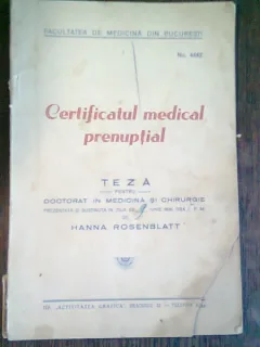 CERTIFICATUL MEDICAL PRENUPTIAL - TEZA DE DOCTORAT DE HANNA ROSENBLATT