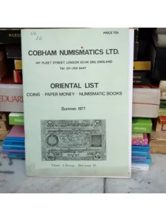 Cobham numismatics Ltd. Oriental List , 1977