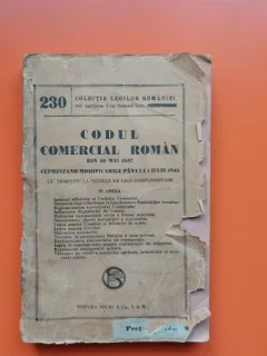 Codul comercial roman din 10 mai 1887 cuprinzand modificarile pana la 1 iulie 1943