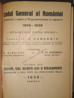 CODUL GENERAL AL ROMANIEI VOL XXVI  1938 - II