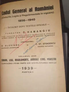 CODUL GENERAL AL ROMANIEI VOL XXVII  1939 - I