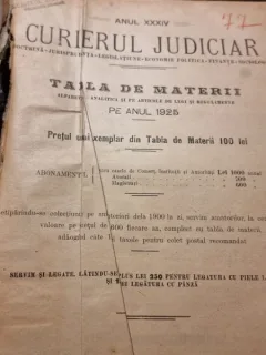 Curierul judiciar - Anul XXXIV Tabla de Materii pe anul 1925