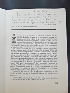 Cuza Voda si problema agrara - N. Adaniloaie  cu dedicatie