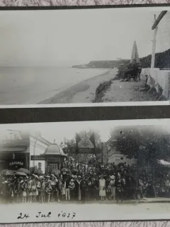 Doua fotografii lipite pe carton, 1927. O fotografie de la parada si una din excursie, la malul apei