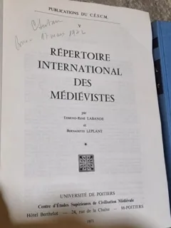 Edmond Rene Labande, Mora Bernadette - Repertoire International des Medievistes